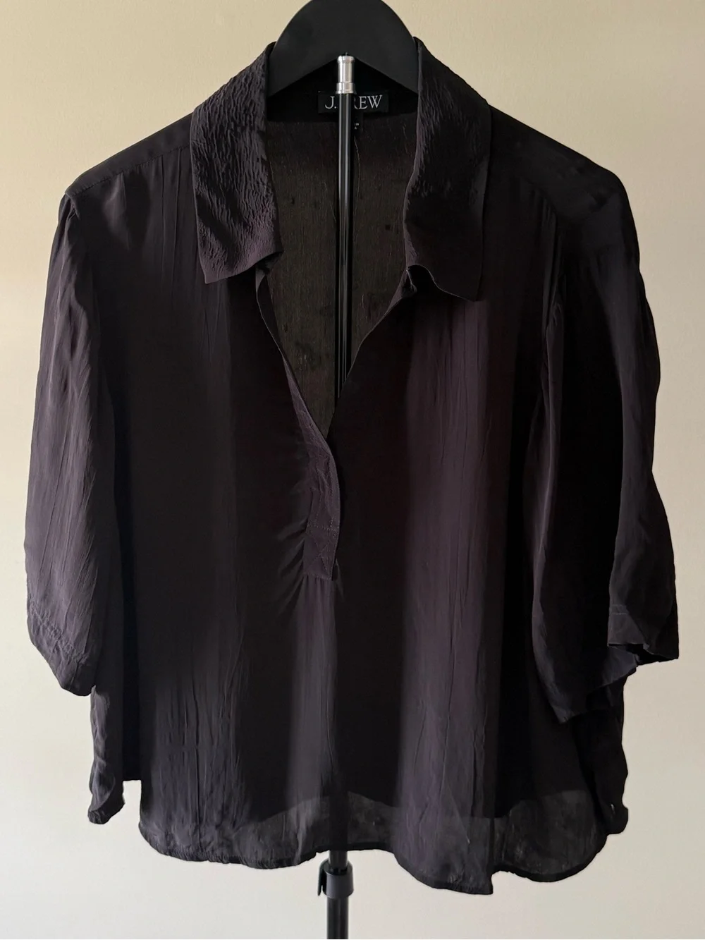 EUC J.CREW Boxy Black V-Neck Short Sleeve Pullover Blouse SZ L